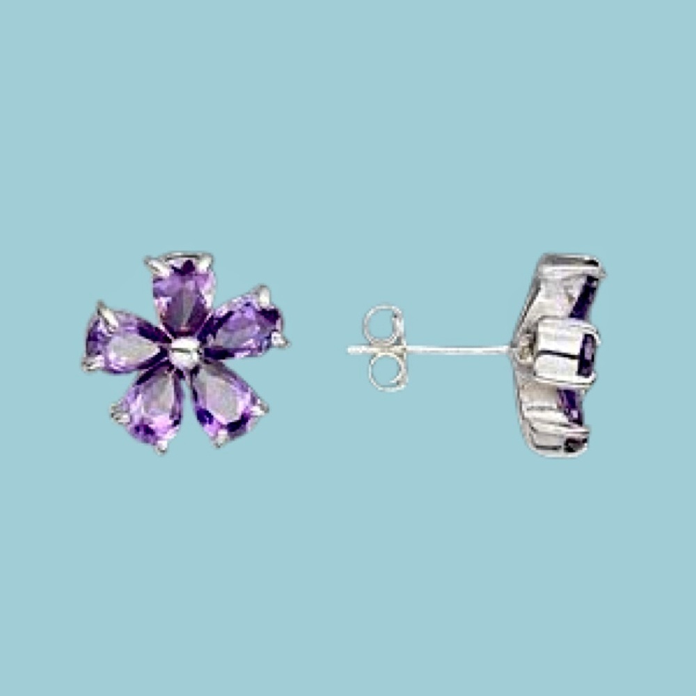 STERLING Silver & Purple Cubic Zirconia Earrings - Picture 5 of 13
